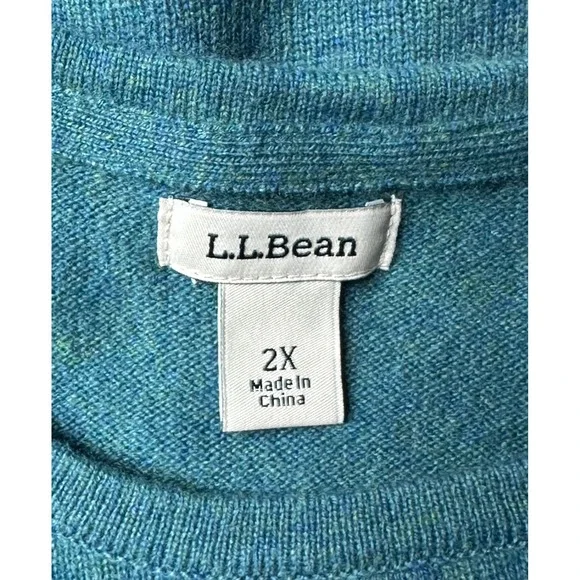 LL Bean Women's 100% Cashmere Aqua Blue Crew Neck Sweater sz 2X (15889) - Picture 5 of 7